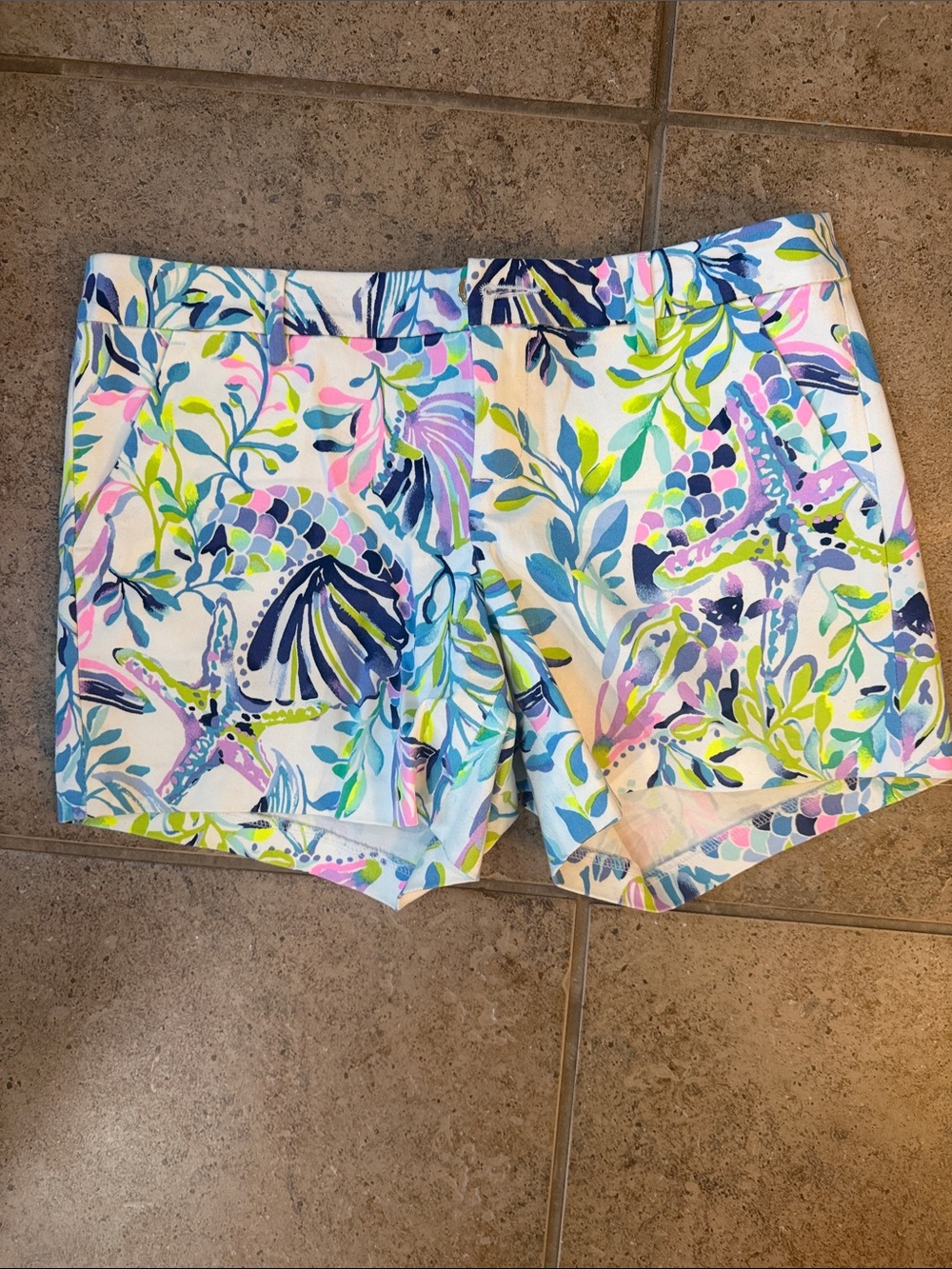 Lilly Pulitzer White Multicolor Sea-Print Bermuda Shorts
